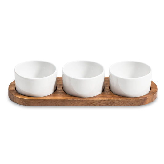 Condiment Serving Set 3 Ceramic Bowls with Lids 13" x 3.75"