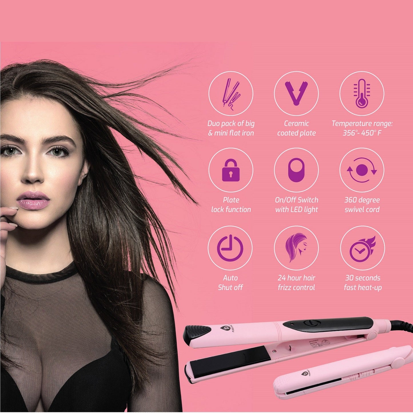 Professional Salon Quality Flat Iron Hair Straightener With A Free Travel Straightener
